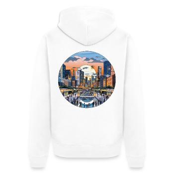 Sonnenuntergang über der Skyline - Unisex Premium Bio Zip Hoodie - Weiß - Hinten - Thijin (182cm)