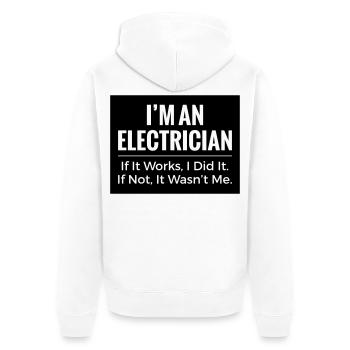 T-shirt Électricien – Blague drôle sur les vêtements de travail professionnels - Veste à capuche bio Premium Unisexe - blanc - Dos - Thijin (182cm)