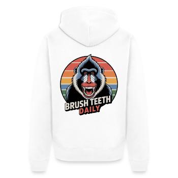 Täglich Zähne putzen Mandrill Affe - Unisex Premium Bio Zip Hoodie - Weiß - Hinten - Thijin (182cm)