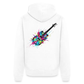 E-Gitarre Bunt Musik Rock Splash - Unisex Premium Bio Zip Hoodie - Weiß - Hinten - Thijin (182cm)