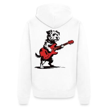 Yorkie Rocker: Vintage Hund mit Gitarre Design - Unisex Premium Bio Zip Hoodie - Weiß - Hinten - Thijin (182cm)