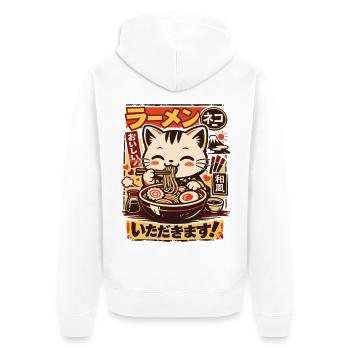 Kawaii Cat | Ramen | Soupe de nouilles | Restauration rapide - Veste à capuche bio Premium Unisexe - blanc - Dos - Thijin (182cm)