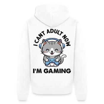 I cant Adult now I'm Gaming funny Gamer Cat - Unisex Premium Bio Zip Hoodie - Weiß - Hinten - Thijin (182cm)