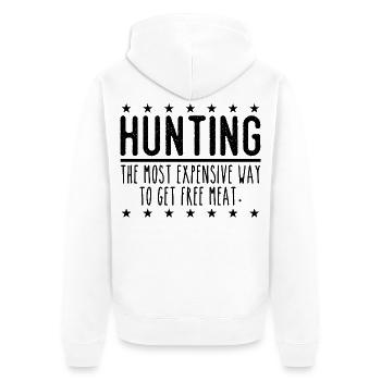 Jäger Lustiger Spruch – Gratis Fleisch Design - Unisex Premium Bio Zip Hoodie - Weiß - Hinten - Thijin (182cm)
