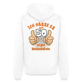 Ich hasse es mit 50 – Jubiläumshumor - Unisex Premium Bio Zip Hoodie - Weiß - Hinten - Thijin (182cm)