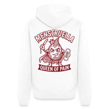 Menstruella Queen of Pain – Lustiges Perioden Desi - Unisex Premium Bio Zip Hoodie - Weiß - Hinten - Thijin (182cm)