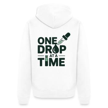 Homeopathie : une goutte à la fois Équipement professionnel - Veste à capuche bio Premium Unisexe - blanc - Dos - Thijin (182cm)