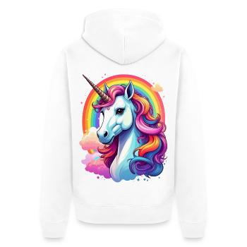 Einhorn mit Regenbogen und Wolken - Unisex Premium Bio Zip Hoodie - Weiß - Hinten - Thijin (182cm)