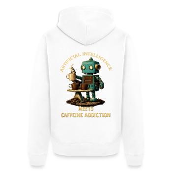 Coffee Robot – Artificial Intelligence Meets Koff - Unisex Premium Organic Zip Hoodie - white - Back - Thijin (182cm)