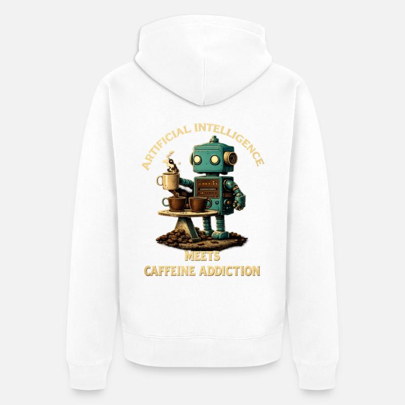 Kaffeeroboter – Künstliche Intelligenz trifft Koff - Unisex Premium Bio Zip Hoodie - Weiß