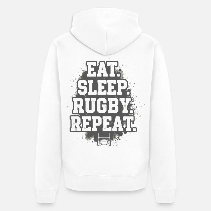 Manger et dormir Rugby Répéter - Veste à capuche bio Premium Unisexe - blanc