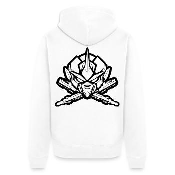 One Bulky Mech - Logo Head v2 - Unisex Premium Bio Zip Hoodie - Weiß - Hinten - Thijin (182cm)
