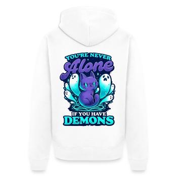 Dämonen Katze – Du bist nie allein - Unisex Premium Bio Zip Hoodie - Weiß - Hinten - Thijin (182cm)