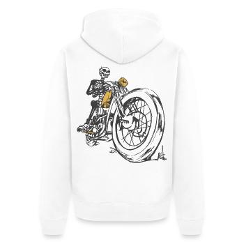 Skeleton_Moto_Spirit - Unisex Premium Organic Zip Hoodie - white - Back - Thijin (182cm)