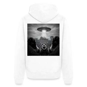 Lustiges UFO Weltraum Katze Alien Design - Unisex Premium Bio Zip Hoodie - Weiß - Hinten - Thijin (182cm)