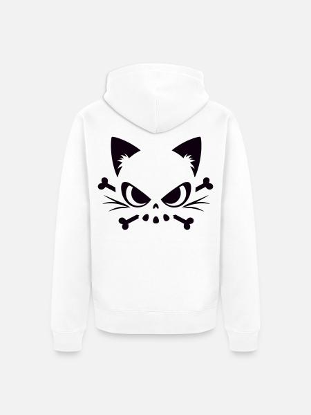 Cats Skull | Minimal Skull & Bones motif - Unisex Premium Organic Zip Hoodie - white