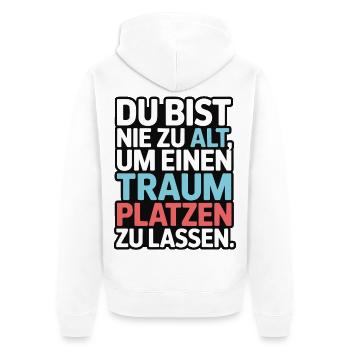 Never Too Old Dream Burst Design - Unisex Premium Organic Zip Hoodie - white - Back - Thijin (182cm)
