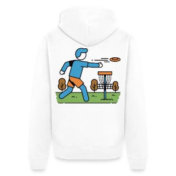 Disc Golf Flying Disc Golfer Disc Golf Korb - Unisex Premium Bio Zip Hoodie - Weiß - Hinten - Thijin (182cm)