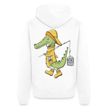Krokodil Angler im Gelben Mantel - Unisex Premium Bio Zip Hoodie - Weiß - Hinten - Thijin (182cm)