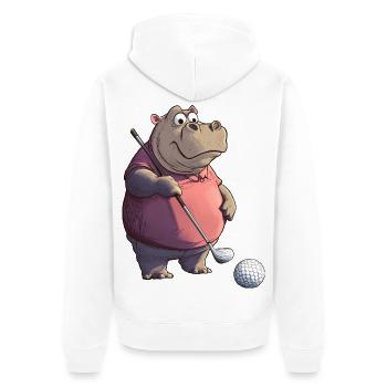 Nilpferde Golf / Golfer Nilpferd - Unisex Premium Bio Zip Hoodie - Weiß - Hinten - Thijin (182cm)