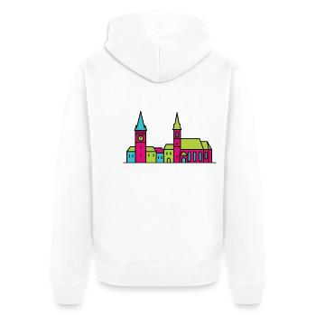 Skyline de Wels City Lederer Tower Art moderne en ligne - Veste à capuche bio Premium Unisexe - blanc - Dos - Thijin (182cm)