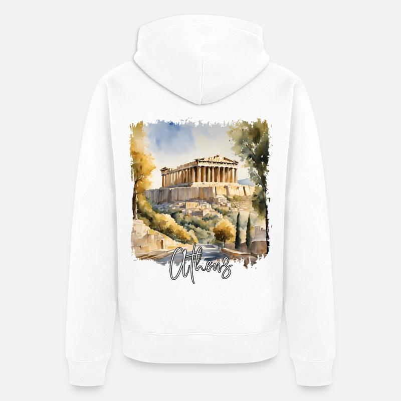 Aquarelle d’Athènes, Athènes Grèce - Veste à capuche bio Premium Unisexe - blanc