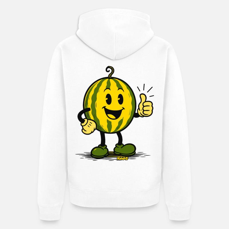 Dessin animé joyeux de pastèque - Veste à capuche bio Premium Unisexe - blanc
