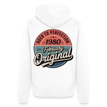 Geburtstag 1980 Februar 1980 geboren im Februar 1980 - Unisex Premium Bio Zip Hoodie - Weiß - Hinten - Thijin (182cm)