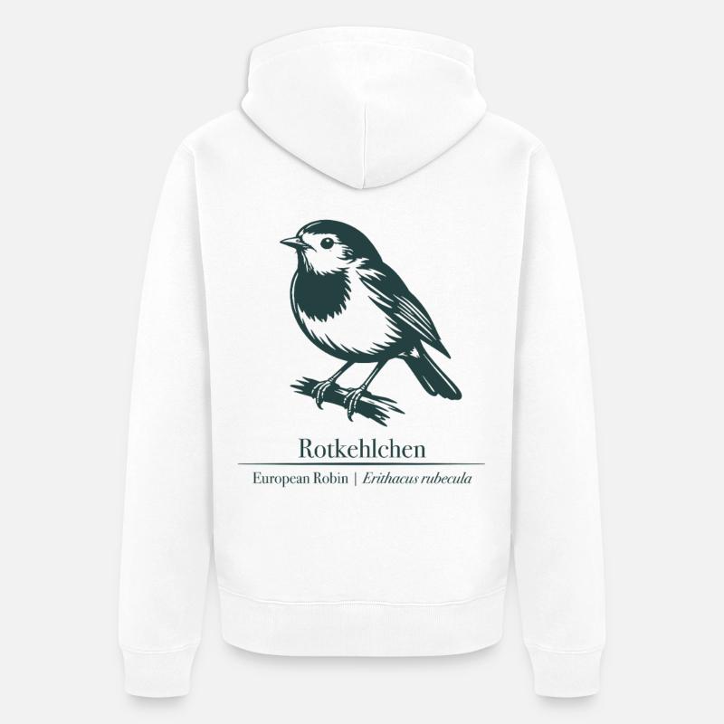 Silhouette de Robin | Ornithologie | Dessin - Veste à capuche bio Premium Unisexe - blanc