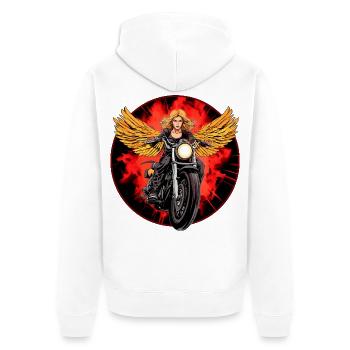 Engel Motorradfahrer / Motorrad Engel - Unisex Premium Bio Zip Hoodie - Weiß - Hinten - Thijin (182cm)