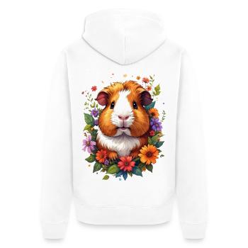Petit cochon d’Inde mignon entouré de fleurs - Veste à capuche bio Premium Unisexe - blanc - Dos - Thijin (182cm)