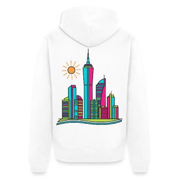 Lebendige abstrakte Stadtsilhouette Moderne farbenfrohe Kunst - Unisex Premium Bio Zip Hoodie - Weiß - Hinten - Thijin (182cm)