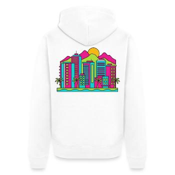 Sunshine Coast City Skyline Beach Art moderne - Veste à capuche bio Premium Unisexe - blanc - Dos - Thijin (182cm)