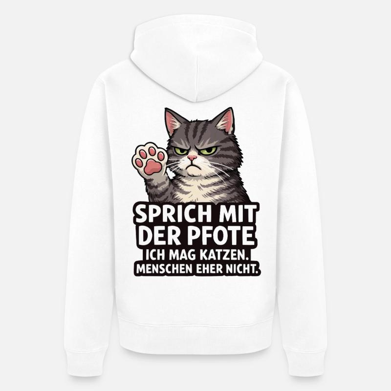 Parle à la Patte – Chat Grognon - Veste à capuche bio Premium Unisexe - blanc