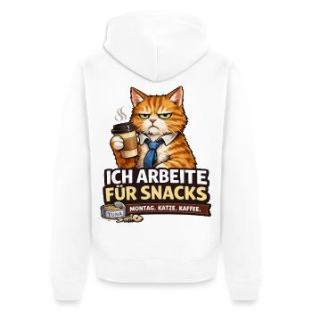 Ich arbeite für Snacks – Büro Katze - Unisex Premium Bio Zip Hoodie - Weiß - Hinten - Thijin (182cm)