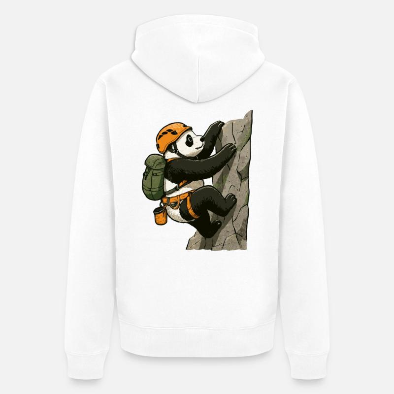 Bloc panda avec du matériel d’escalade - Veste à capuche bio Premium Unisexe - blanc