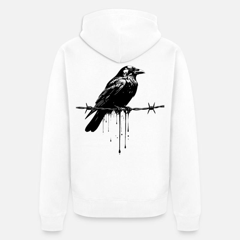 Raven sur l’encre de fil barbelé - Veste à capuche bio Premium Unisexe - blanc