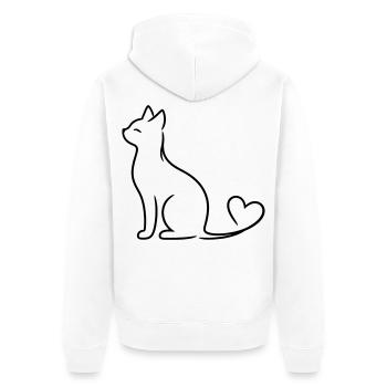 Elegant Cat with Heart Tail | Minimal Love Line Ar - Unisex Premium Bio Zip Hoodie - Weiß - Hinten - Thijin (182cm)