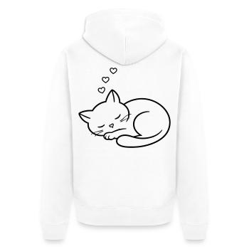 Sleeping Cat with Hearts | Cute Love Line Art - Unisex Premium Bio Zip Hoodie - Weiß - Hinten - Thijin (182cm)