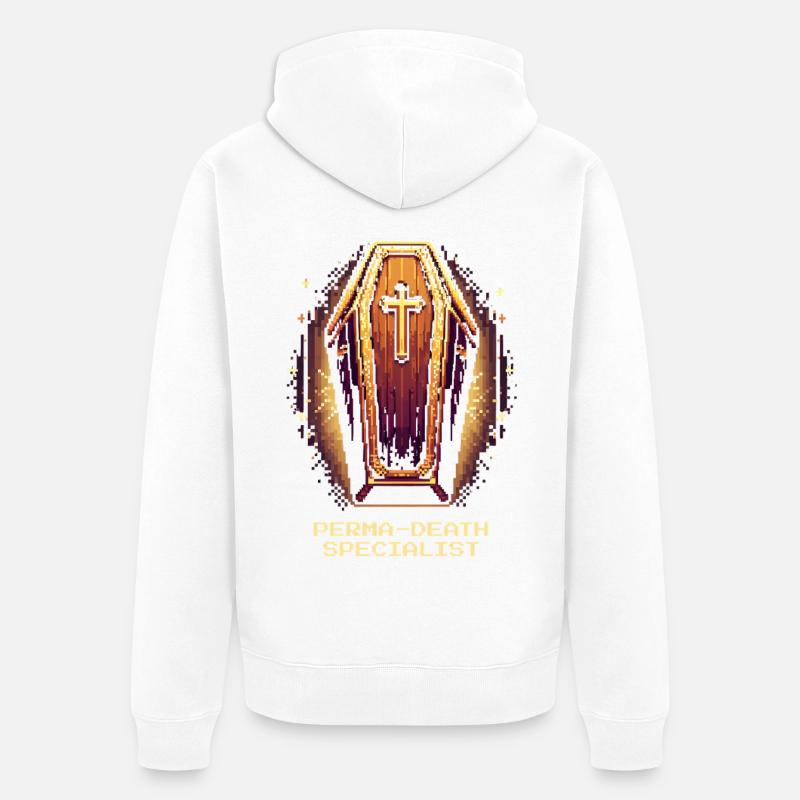 Perma-Death Pro | Sarcasme du croque-mort - Veste à capuche bio Premium Unisexe - blanc