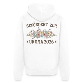 Befördert zur Uroma 2026 Blumen - Unisex Premium Bio Zip Hoodie - Weiß - Hinten - Thijin (182cm)