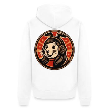 Kaninchen Kopfhörer Badge - Unisex Premium Bio Zip Hoodie - Weiß - Hinten - Thijin (182cm)