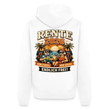 Rente 2026  - Unisex Premium Bio Zip Hoodie - Weiß - Hinten - Thijin (182cm)