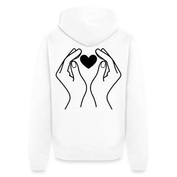 Hands Holding Heart Minimal Line Art Design - Unisex Premium Bio Zip Hoodie - Weiß - Hinten - Thijin (182cm)