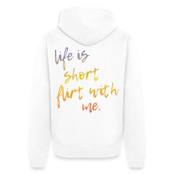 Life is Short Flirt With Me - Tour Gradient Script - Unisex Premium Bio Zip Hoodie - Weiß - Hinten - Thijin (182cm)