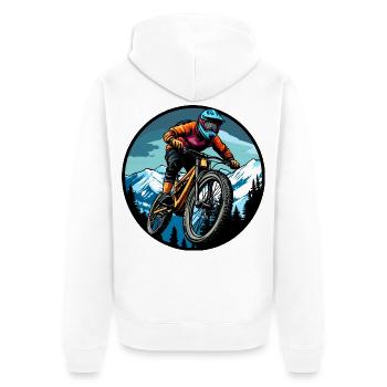 Freeride Biker - Unisex Premium Bio Zip Hoodie - Weiß - Hinten - Thijin (182cm)