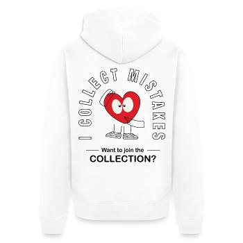 I Collect Mistakes – Minimalistischer Flirt Spruch - Unisex Premium Bio Zip Hoodie - Weiß - Hinten - Thijin (182cm)