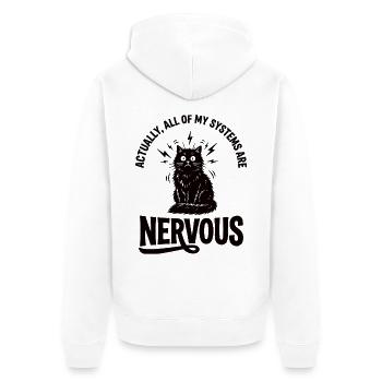 Real Irony Cat Nervous System Statement - Unisex Premium Organic Zip Hoodie - white - Back - Thijin (182cm)
