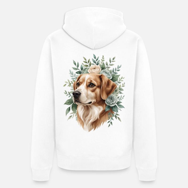 Chien avec une couronne de fleurs - Veste à capuche bio Premium Unisexe - blanc