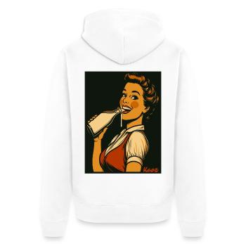 Retro Dame mit Milch Getränk  - Unisex Premium Bio Zip Hoodie - Weiß - Hinten - Thijin (182cm)
